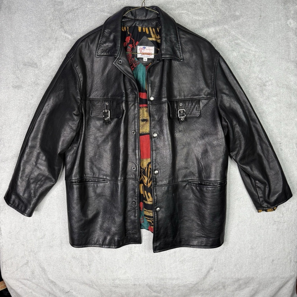Brennan's Vtg 80s Genuine Leather Black Jacket Buckle Men's XL